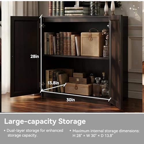 FENSULN Modern Sideboard Accent Buffet Storage Cabinet Display Buffet Cabinet Credenza with Adjustable Shelves for Dinging Room Living Room Entryway Coffee Bar,Dark Brown - color: Dark Brown