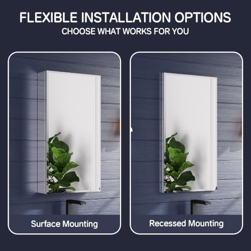 Medicine Cabinet Mirror 16"W x 30"H, Bathroom Beveled Edge Mirror Cabinet | Medicine Cabinets with Adjustable Glass Shelves, Soft-Closed Hinge, Chrome Aluminum Frame, Reverse Installation - size: 16" x 30"(Beveled)