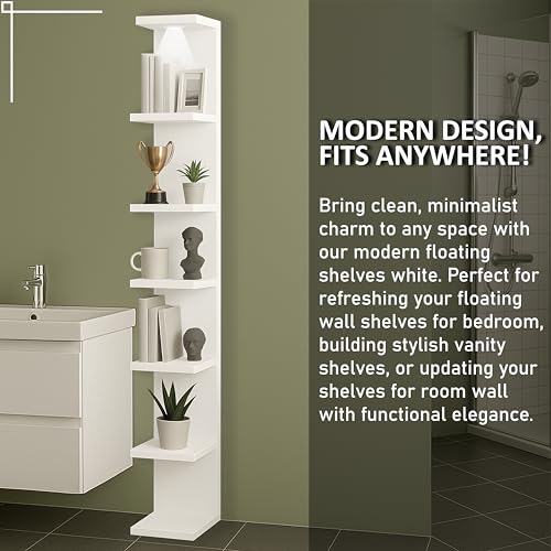Wall shelf unit, 11 3/4x74 3/4,Use fixing devices suitable for the walls in your home. (White with LED Light) - color: White With Led Light