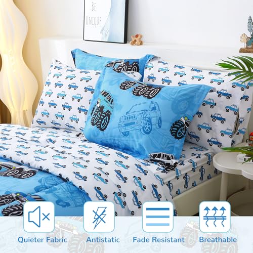 Kids Queen Comforter Sets for Boys 8 Pieces Truck Blue Bedding Set for Teens Soft Microfiber Kids Bed in A Bag with Comforter, Sheet Set, Shams and Decorative Toy Pillow All Season - color: Excavator, size: Queen