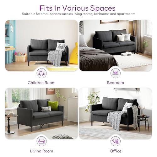 TYBOATLE Dark Grey Linen Small Couch Loveseat, 2-Seat Sofa for Living Room | Linen Fabric Upholstery, Love Seat, Mini Couch, Modern Design, Bedroom, Apartment, Dorm, Office, Small Spaces - color: Dark Grey