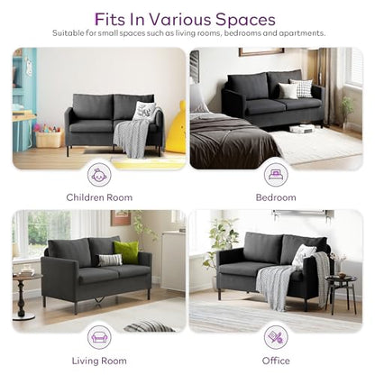 TYBOATLE Dark Grey Linen Small Couch Loveseat, 2-Seat Sofa for Living Room | Linen Fabric Upholstery, Love Seat, Mini Couch, Modern Design, Bedroom, Apartment, Dorm, Office, Small Spaces - color: Dark Grey