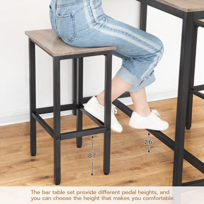 HOOBRO Bar Table and Chairs Set, 47.2” Rectangular Pub Table with 2 Stools for Small Space, 3-Piece Breakfast Set, Sturdy Metal Frame, Easy to Assemble, Greige BG52BT01 - color: Greige + Black