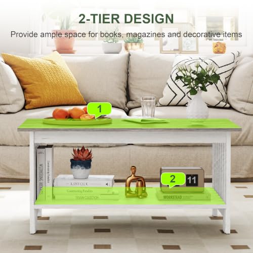 39.4" Farmhouse Coffee Table, Small Coffee Tables for Living Room | Grey, 2 Tier Coffee Table with Storage, Tea Table for Living Room Bedroom Small Space - color: Grey