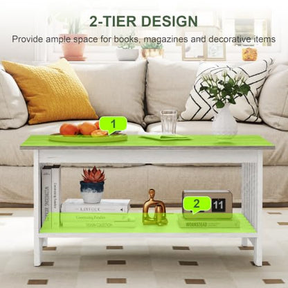39.4" Farmhouse Coffee Table, Small Coffee Tables for Living Room | Grey, 2 Tier Coffee Table with Storage, Tea Table for Living Room Bedroom Small Space - color: Grey