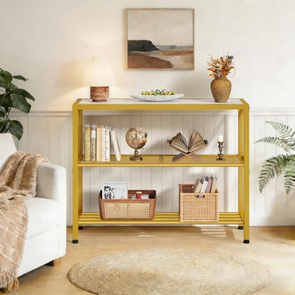 Hoctieon Industrial Console Table, 3 Tier Entryway Table, Metal Frame, Sofa Tables with Shelf, Hallway Desk, Entrance Tables for Entryway, Living Room, Foyer, Hallway, Gold and White - color: Gold&white, size: 1 Pack