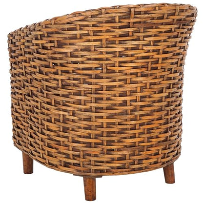 SAFAVIEH Home Collection Omni White/Honey Dark Brown Rattan Barrel Chair - color: White/Honey Dark Brown