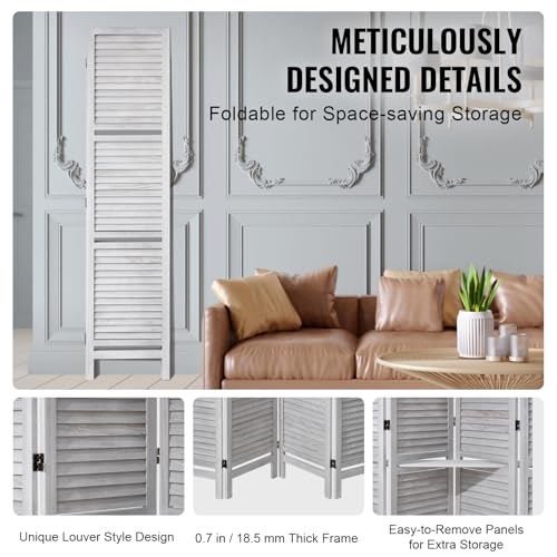 VEVOR Wood Room Divider, 4 Panel Wood Folding Privacy Screen, 66.9 Inches Tall Indoor Louvered Partition Divider, Portable Decoration Screen, for Room Separation, Home, Office, Restaurant & Bedroom