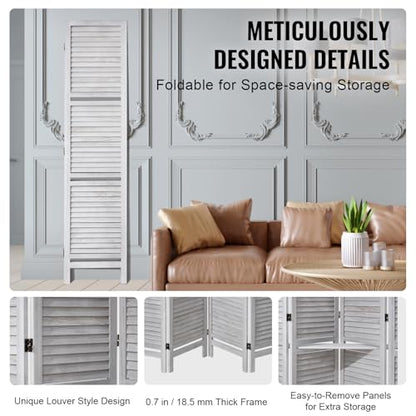 VEVOR Wood Room Divider, 4 Panel Wood Folding Privacy Screen, 66.9 Inches Tall Indoor Louvered Partition Divider, Portable Decoration Screen, for Room Separation, Home, Office, Restaurant & Bedroom