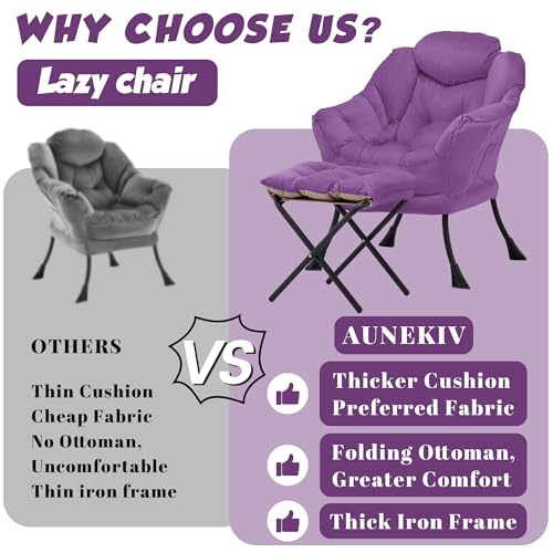 Lazy Chair with Ottoman, Comfy Reading Chair, Purple | Cushioned Seat with Foldable Ottoman and Side Pocket, Lounge Chair for Bedroom, Living Room, Dorm and Small Spaces - color: Purple