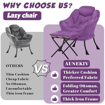 Lazy Chair with Ottoman, Comfy Reading Chair, Purple | Cushioned Seat with Foldable Ottoman and Side Pocket, Lounge Chair for Bedroom, Living Room, Dorm and Small Spaces - color: Purple