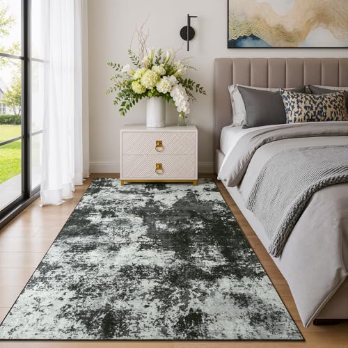 3x5 Back Grey Area Rug Washable Non-Slip Low Pile Entryway Carpet | Stain Resistant, Soft Faux Wool, Abstract Design, for Entryway, Bedroom, Small Living Room, Kitchen - color: Black Grey, size: 3' x 5'(36''x60'')