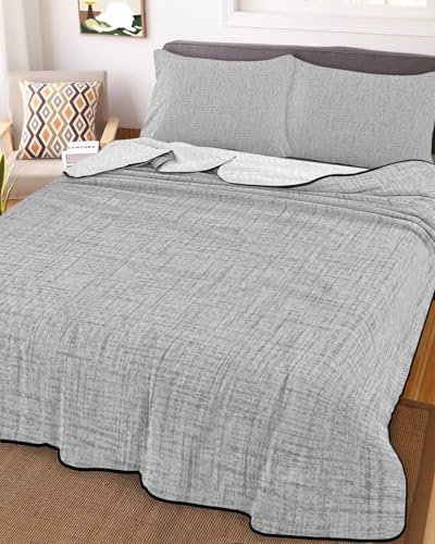 Modern Minimalist Gray King Quilt Bedding Set,Summer Quilt Lightweight Quilted Coverlet with 2 Pillow Shams, Country Linen Style 3-Piece Bedspread Quilt Set for All Season - size: King