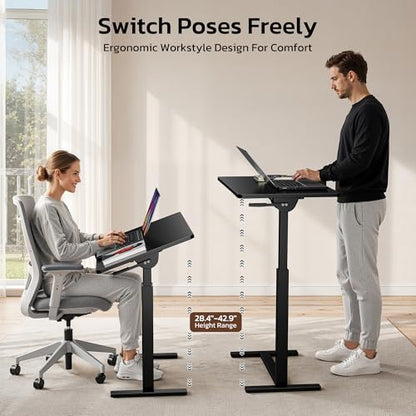 Mobile Standing Desk Adjustable Overbed Table, Pneumatic Height Adjustable Rolling Laptop Desk with Hidden Wheels, 0-180°Tilt Top Rolling Computer Cart Foldable for Home Office, Craft & Study, Black - color: Black, style: Fully Tiltable