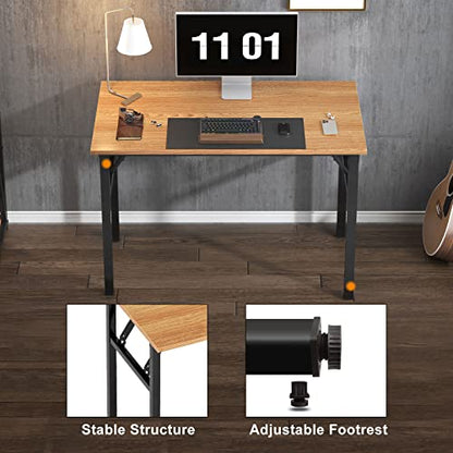 Need Folding Computer Desk - 39.4 Inch Foldable Office Writing Work Study Kids Student Teacher Home Bedroom Table for Small Space, Teak & Black | No-Assembly, Sturdy Foldable Desk for Home Office, Bedroom, Dorm Room, Student Study, Collapsible, Compact, E