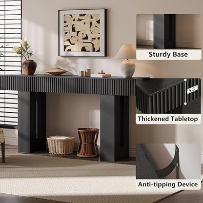 63-Inch Long Entryway Console Table with a Fluted Design, Thick Wood Farmhouse Sofa Table Behind Couch, Narrow Hallway Accent Table for Living Room, Foyer, Entrance, Modern Black - color: Black, size: 63 Inch