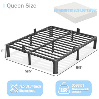 10 inch Queen Bed Frame with Round Corner Legs Mattress Slide Stopper,Low Profile Heavy Duty Metal Platform,Steel Slats Support,No Box Spring Needed,Easy Assembly,Noise Free - size: Queen, style: 10 inch
