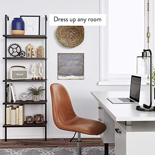 Nathan James Theo 5-Shelf Wood Modern Bookcase, Open Wall Mount Ladder Bookshelf with Industrial Metal Frame, Brown Walnut/Black - color: Theo Brown Walnut/Black, size: Set of 1