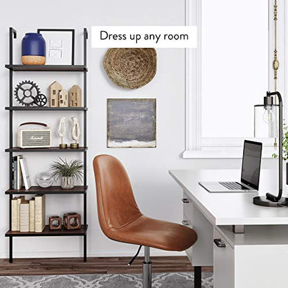 Nathan James Theo 5-Shelf Wood Modern Bookcase, Open Wall Mount Ladder Bookshelf with Industrial Metal Frame, Brown Walnut/Black - color: Theo Brown Walnut/Black, size: Set of 1