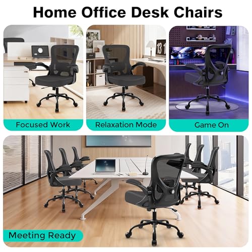 Office Chair - Ergonomic Breathable Mesh Desk Chair with Adjustable Lumbar Support and Flip-up Armrests - Executive High Back Rolling Swivel Comfortable Computer Gaming Chair for Home Office - color: Dark Gray