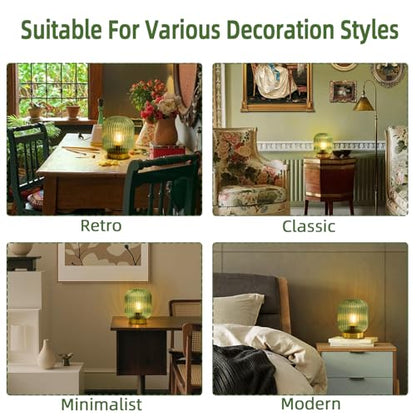 MJ PREMIER Rechargeable Table Lamp,Cordless Lamp with Memory Function,Green | Small Glass LED Lamp with Dimmable Brightness, Decorative Touch Lamps for Bedroom Living Room