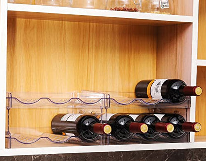 Plastic Stackable Bottle Storage Holder Rack,Free-Standing Water Bottle/Wine and Drink Organizer Shelf for Kitchen Cabinet,Fridge,Countertop,Pantry,Freezer,2 PackX3 Bottles,Clear - size: 2 Tier-Holds 6 Bottles