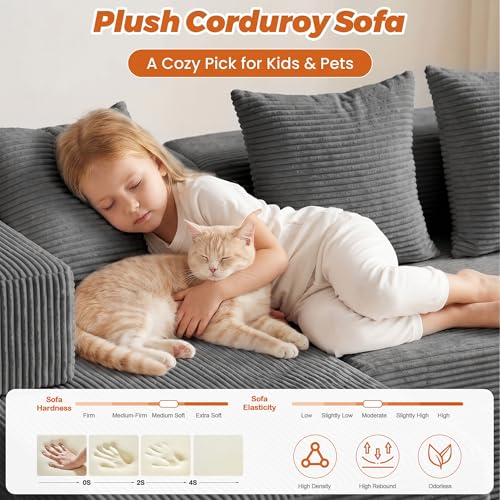 6-in-1 Tri-Folding Mattress | Cloud Boneless L-Shaped Modular Sectional Couches | Corduroy Pet-Friendly Convertible Futon Sofa Bed with 800LB Capacity Apartment, Guest Room, Game Room - color: Grey