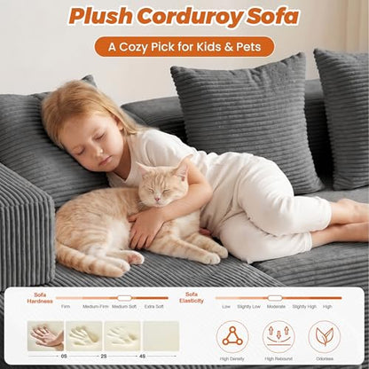 6-in-1 Tri-Folding Mattress | Cloud Boneless L-Shaped Modular Sectional Couches | Corduroy Pet-Friendly Convertible Futon Sofa Bed with 800LB Capacity Apartment, Guest Room, Game Room - color: Grey