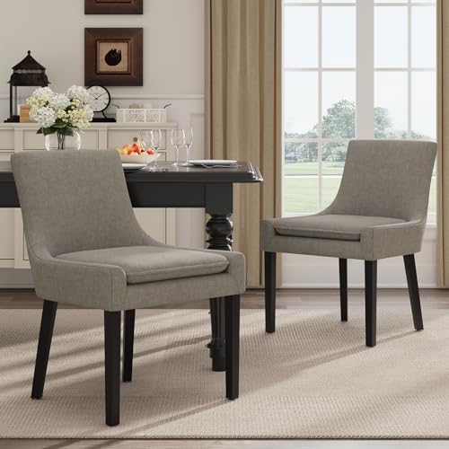 COLAMY Modern Dining Room Chairs Set of 2 with Mid Back and Wood Legs, Upholstered Kitchen Chairs for Dining Room/Living Room, Camel - color: Camel, size: Set of 2
