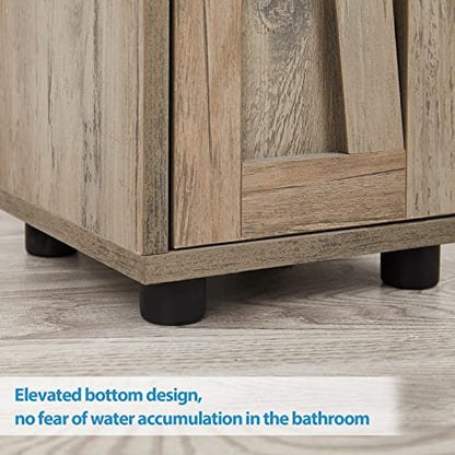 Bathroom Cabinet with Adjustable Shelf, Storage Cabinet for Small Space, Tall Bathroom Storage Cabinet with Retractable Toilet Paper Rod, Narrow Cabinet with 2 Doors, 8 Compartment, Brown Gray