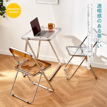 KAIHAOWIN Folding TV Tray Table Acrylic Foldable Table No Assembly Required Tiny Desk for Home Office Side Table Small Computer Desk for Small Spaces (White) - color: White