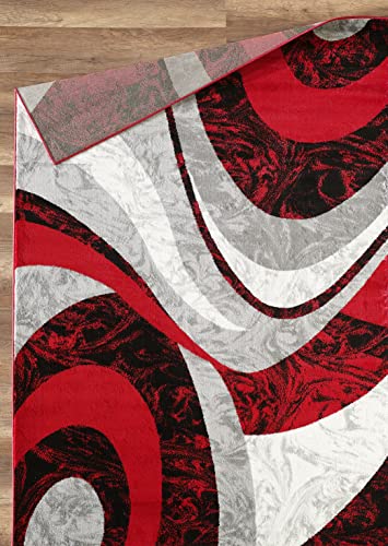 Yafa Home Fashion Modern Contemporary Swirls Design Area Rug, Luxurious, Elegant, and Fashionable Area Rug (Red, 2 ft X 7 ft) - color: Red, size: 7' x 2' (Rectangular)