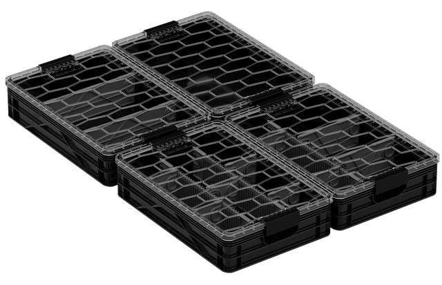 Quarter Crate 4-Pack Stackable Storage Bins, Black | Polypropylene, 14 dividers included, 19.16x12.75x4.57 in, over 1000 lb stack, lids sold separately - color: Black