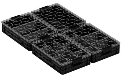 Quarter Crate 4-Pack Stackable Storage Bins, Black | Polypropylene, 14 dividers included, 19.16x12.75x4.57 in, over 1000 lb stack, lids sold separately - color: Black