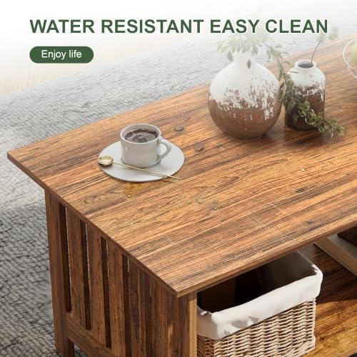 39.4" Farmhouse Coffee Table, Small Coffee Tables for Living Room | Rerto Wood, 2 Tier Coffee Table with Storage, Tea Table for Living Room Bedroom Small Space - color: Retro Wood