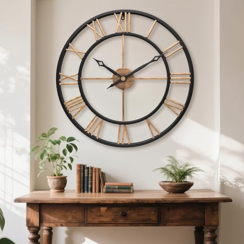 24 Inch Large Wall Clocks for Living Room Decor,Big Roman Numerals Vintage Gold Modern Decorative Metal Oversized Wall Clocks for Bedroom, Kitchen, Office,Housewarming Gift - color: Vintage Gold, size: 24 inch