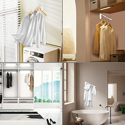 Sumnacon Stainless Steel Clothes Hanger Rack-Wall Mount Clothing Rack with Swing Arm, Sturdy Clothing Hanger Rack for Laundry Room Bedrooms Clothing Drying Rack with 5 Hooks, White - color: White