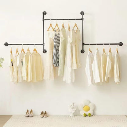 Industrial Pipe Clothing Rack, Wall Garment Rack, Hanging Clothes Rod | Pipe Clothes Rails, Multi-Purpose, Heavy Duty, Space-Saving, Clothes Bar, Organizer, Closet - style: wall clothing rack-3 hanging rods