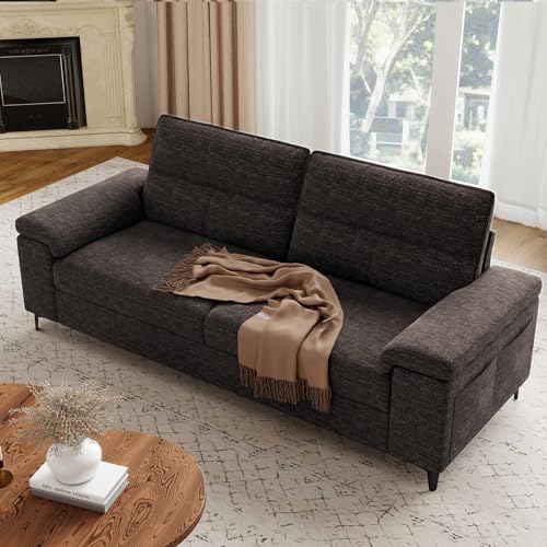Upvilla 88.97" Modern Sofa Couch Deep Seat Sofa for Living Room(Dark Gray) | 8”Cushion, Comfy 2-Seater Chenille Loveseat Sofa with Convertible Armrest, Removable Sofa Cover, High Leg - color: Dark Gray, size: 88.97" Couch