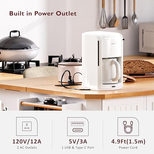 Rustic Rolling Kitchen Island with Drop Leaf, Built-in Charging Station & 6 Deep Drawers, 47" Farmhouse Mobile Cart for Dormitories, Offices, Bedrooms (White/R1) - color: White/R1