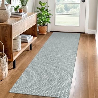 Washable Runner Rug, Non Slip Hall Runner, 2x6 Ft, Turquoise/Gray | Washable Braided Runner Carpet, Non Slip Rubber Dot Backed, For Hallway, Kitchen, Entryway, Bedroom, Laundry Room, Foyer - color: Turquoise/Gray, size: 2' x 6' (Rectangular)