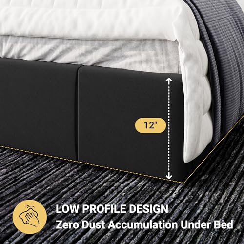Allewie Queen Size Dutch Velvet Upholstered Platform Bed Frame/Vertical Channel Tufted Adjustable Headboard/Low Profile Bed Frame/No Box Spring Needed/Easy Assembly/Black - color: Black, size: Queen