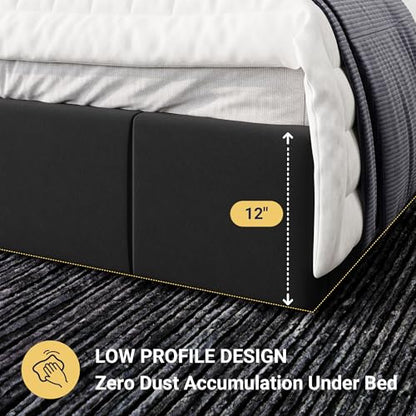 Allewie Queen Size Dutch Velvet Upholstered Platform Bed Frame/Vertical Channel Tufted Adjustable Headboard/Low Profile Bed Frame/No Box Spring Needed/Easy Assembly/Black - color: Black, size: Queen
