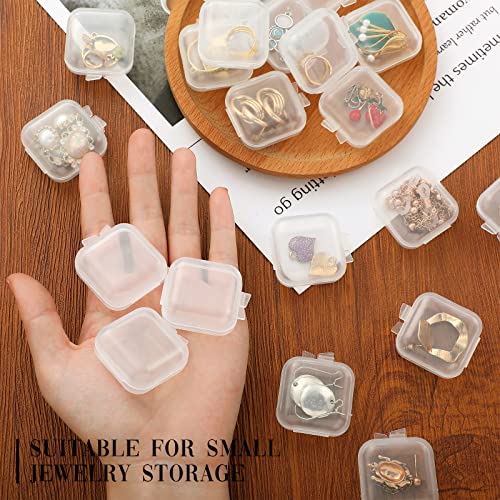 100 Pack Mini Clear Plastic Jewelry Box Earring Organizers Small Storage Containers with Hinged Lid for Earrings Pearl Bracelets and Small Accessories