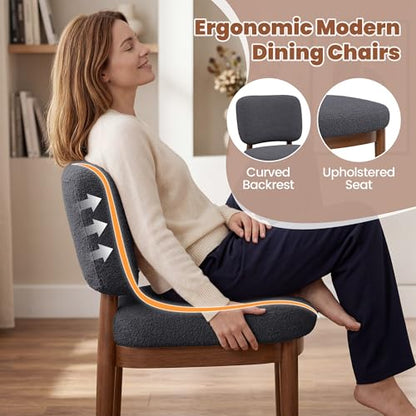 Wooden Dining Chairs Set of 4, Boucle Upholstered Kitchen Chairs with Solid Wood Legs, Mid Century Modern Dining Chairs, Farmhouse Side Chair with Hardwood Frame for Dining Room, Dark Gray - color: Grey, size: Set of 4