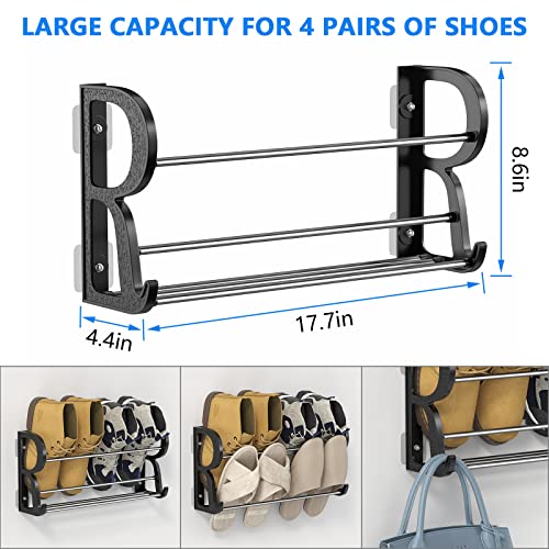 Wall Mounted Shoe Rack 3Pack, No-Drill Organizer for RV and Home | Holds 12 Pairs, Stainless Steel + ABS, Adhesive Mount No Drilling, 4.4" Ultra-Slim, Multi-Scene Use - style: 3 Pack