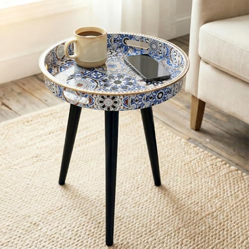 Round Indoor Side Tables with Detachable Wooden 3 Legs, Versatile Tray Table, Perfect for Round Coffee Table Tea, and Relaxation Time 17.7 Inch (33 Bohemian) - color: 33 Bohemian