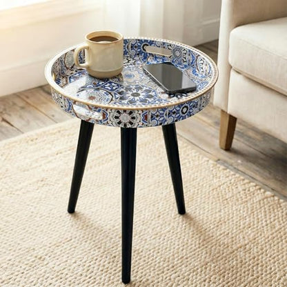 Round Indoor Side Tables with Detachable Wooden 3 Legs, Versatile Tray Table, Perfect for Round Coffee Table Tea, and Relaxation Time 17.7 Inch (33 Bohemian) - color: 33 Bohemian