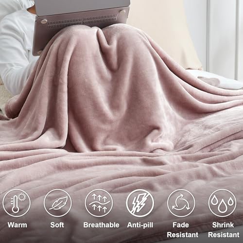 Hansleep Throw XL Pink Fleece Blanket, Soft Flannel Bed Blanket | Fuzzy Cozy Blanket 50x70 Inches, Multi-use for Bed, Sofa, Couch, Travel, Camping, All Season Warm Lightweight Cover - color: Pink, size: Throw XL (50x70 Inches)