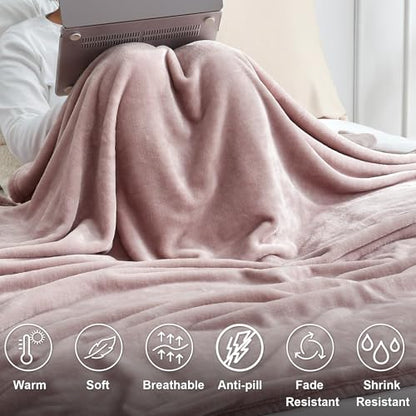 Hansleep Throw XL Pink Fleece Blanket, Soft Flannel Bed Blanket | Fuzzy Cozy Blanket 50x70 Inches, Multi-use for Bed, Sofa, Couch, Travel, Camping, All Season Warm Lightweight Cover - color: Pink, size: Throw XL (50x70 Inches)